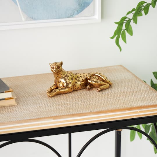 7.75" Gold Resin Laying Leopard Sculpture with Textured Spots
